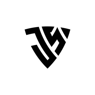 Beyaz arkaplanda izole edilmiş JS Monogram logo harfli üçgen kalkan şekli tasarımı. Üçgen monogram logosu, kalkan monogramı, üçgen kalkan harfi..