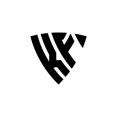 Beyaz arkaplanda izole edilmiş KF Monogram logo harfi üçgen kalkan biçimi tasarımı. Üçgen monogram logosu, kalkan monogramı, üçgen kalkan harfi..