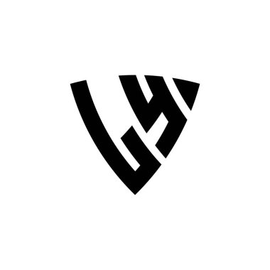 LY Monogram logo harfi beyaz arkaplanda izole edilmiş üçgen kalkan şekli tasarımı. Üçgen monogram logosu, kalkan monogramı, üçgen kalkan harfi..