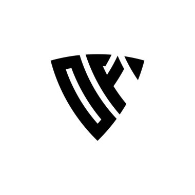 Beyaz arkaplanda izole edilmiş üçgen kalkan biçim tasarımlı monogram logo harfi. Üçgen monogram logosu, kalkan monogramı, üçgen kalkan harfi..