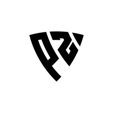 Beyaz arkaplanda izole edilmiş PZ Monogram logo harfi üçgen kalkan şekli tasarımı. Üçgen monogram logosu, kalkan monogramı, üçgen kalkan harfi..