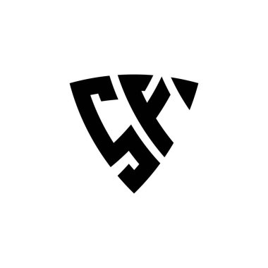 Beyaz arkaplanda izole edilmiş SF Monogram logo harfi üçgen kalkan şekli tasarımı. Üçgen monogram logosu, kalkan monogramı, üçgen kalkan harfi..