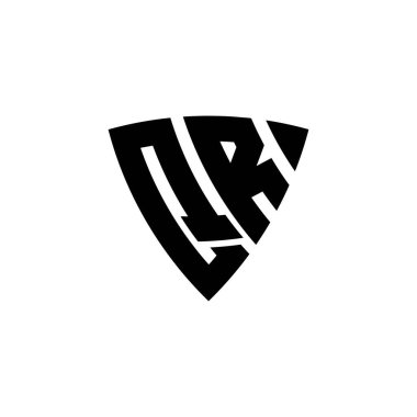 Beyaz arkaplanda izole edilmiş üçgen kalkan biçimli logo harfli QR Monogram. Üçgen monogram logosu, kalkan monogramı, üçgen kalkan harfi..