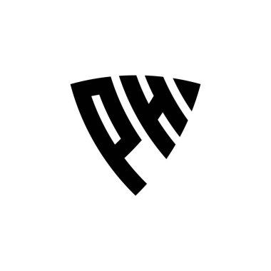 Beyaz arkaplanda izole edilmiş PH Monogram logo harfi ve üçgen kalkan şekli tasarımı. Üçgen monogram logosu, kalkan monogramı, üçgen kalkan harfi..