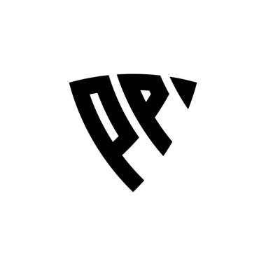 Beyaz arkaplanda izole edilmiş PP Monogram logo harfi üçgen kalkan şekli tasarımı. Üçgen monogram logosu, kalkan monogramı, üçgen kalkan harfi..