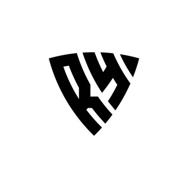 RY Monogram logo harfi, beyaz arkaplanda izole edilmiş üçgen kalkan şekli tasarımı. Üçgen monogram logosu, kalkan monogramı, üçgen kalkan harfi..