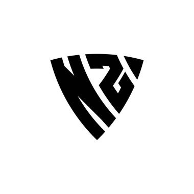 Beyaz arkaplanda izole edilmiş NZ Monogram logo harfleri. Üçgen monogram logosu, kalkan monogramı, üçgen kalkan harfi..