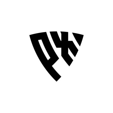 Beyaz arkaplanda izole edilmiş PX Monogram logo harfli üçgen kalkan şekli tasarımı. Üçgen monogram logosu, kalkan monogramı, üçgen kalkan harfi..