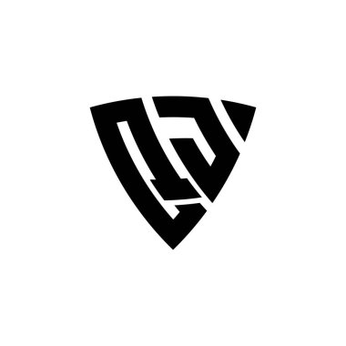 QJ Monogram logo harfi, beyaz arkaplanda izole edilmiş üçgen kalkan şekli tasarımı. Üçgen monogram logosu, kalkan monogramı, üçgen kalkan harfi..