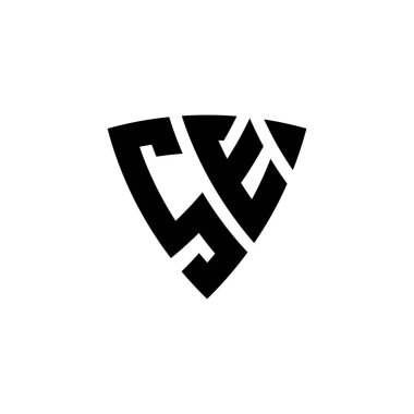 SE Monogram logo harfi, beyaz arkaplanda izole edilmiş üçgen kalkan şekli tasarımı. Üçgen monogram logosu, kalkan monogramı, üçgen kalkan harfi..