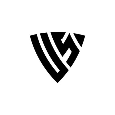 Beyaz arka planda izole edilmiş, üçgen kalkan şekilli, ABD monogram logo harfleri. Üçgen monogram logosu, kalkan monogramı, üçgen kalkan harfi..