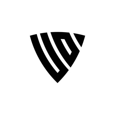 Beyaz arkaplanda izole edilmiş UO Monogram logo harfi üçgen kalkan şekli tasarımı. Üçgen monogram logosu, kalkan monogramı, üçgen kalkan harfi..