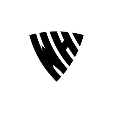 Beyaz arkaplanda izole edilmiş WH Monogram logo harfi üçgen kalkan şekli tasarımı. Üçgen monogram logosu, kalkan monogramı, üçgen kalkan harfi..
