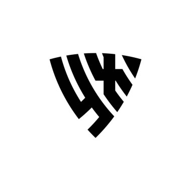 Beyaz arkaplanda izole edilmiş YX Monogram logo harfli üçgen kalkan şekli tasarımı. Üçgen monogram logosu, kalkan monogramı, üçgen kalkan harfi..
