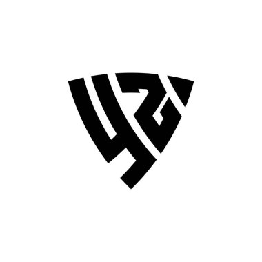 Beyaz arkaplanda izole edilmiş YZ Monogram logo harfi üçgen kalkan şekli tasarımı. Üçgen monogram logosu, kalkan monogramı, üçgen kalkan harfi..