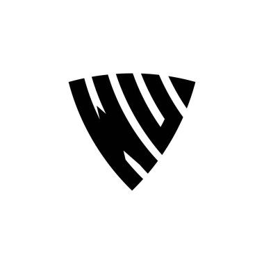Beyaz arkaplanda izole edilmiş WU Monogram logo harfli üçgen kalkan şekli tasarımı. Üçgen monogram logosu, kalkan monogramı, üçgen kalkan harfi..