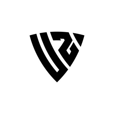 Beyaz arkaplanda izole edilmiş UZ Monogram logo harfli üçgen kalkan şekli tasarımı. Üçgen monogram logosu, kalkan monogramı, üçgen kalkan harfi..