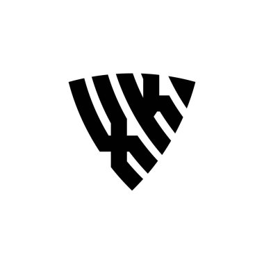 Beyaz arkaplanda izole edilmiş XK Monogram logo harfi üçgen kalkan şekli tasarımı. Üçgen monogram logosu, kalkan monogramı, üçgen kalkan harfi..