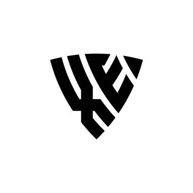 Beyaz arkaplanda izole edilmiş XE Monogram logo harfi. Üçgen monogram logosu, kalkan monogramı, üçgen kalkan harfi..