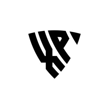 Beyaz arkaplanda izole edilmiş XP Monogram logo harfi ve üçgen kalkan şekli tasarımı. Üçgen monogram logosu, kalkan monogramı, üçgen kalkan harfi..