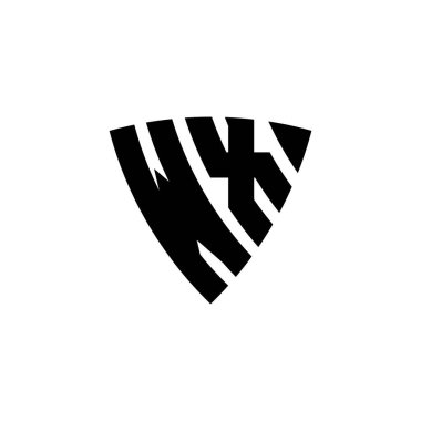 Beyaz arkaplanda izole edilmiş WX Monogram logo harfli üçgen kalkan şekli tasarımı. Üçgen monogram logosu, kalkan monogramı, üçgen kalkan harfi..