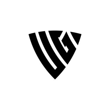 Beyaz arkaplanda izole edilmiş, üçgen kalkan biçimi tasarımlı UG Monogram logo harfi. Üçgen monogram logosu, kalkan monogramı, üçgen kalkan harfi..
