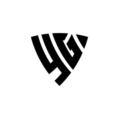 Beyaz arkaplanda izole edilmiş YG Monogram logo harfleri. Üçgen monogram logosu, kalkan monogramı, üçgen kalkan harfi..