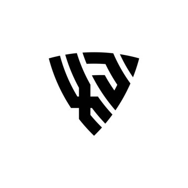 Beyaz arkaplanda izole edilmiş XJ Monogram logo harfi. Üçgen monogram logosu, kalkan monogramı, üçgen kalkan harfi..