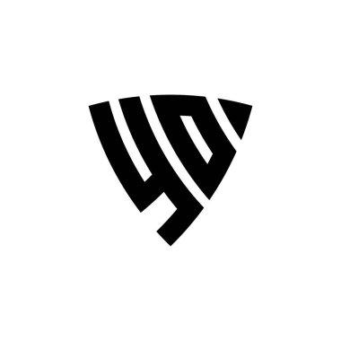 Beyaz arkaplanda izole edilmiş YO Monogram logo harfi üçgen kalkan şekli tasarımı. Üçgen monogram logosu, kalkan monogramı, üçgen kalkan harfi..