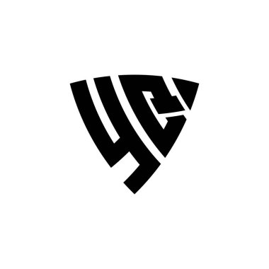 YQ Monogram logo harfi, beyaz arkaplanda izole edilmiş üçgen kalkan şekli tasarımı. Üçgen monogram logosu, kalkan monogramı, üçgen kalkan harfi..
