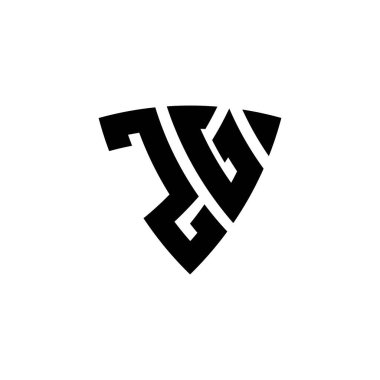 Beyaz arkaplanda izole edilmiş ZG Monogram logo harfi üçgen kalkan şekli tasarımı. Üçgen monogram logosu, kalkan monogramı, üçgen kalkan harfi..