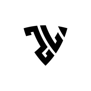 Beyaz arkaplanda izole edilmiş ZL Monogram logo harfi üçgen kalkan şekli tasarımı. Üçgen monogram logosu, kalkan monogramı, üçgen kalkan harfi..