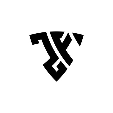 Beyaz arkaplanda izole edilmiş ZF Monogram logo harfi üçgen kalkan şekli tasarımı. Üçgen monogram logosu, kalkan monogramı, üçgen kalkan harfi..
