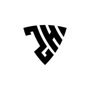 Beyaz arkaplanda izole edilmiş ZH Monogram logo harfi. Üçgen monogram logosu, kalkan monogramı, üçgen kalkan harfi..