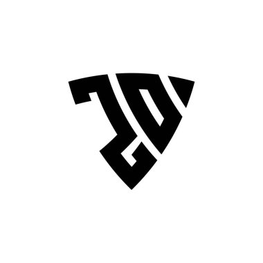 Beyaz arkaplanda izole edilmiş üçgen kalkan biçimi tasarımlı ZO Monogram logo harfi. Üçgen monogram logosu, kalkan monogramı, üçgen kalkan harfi..