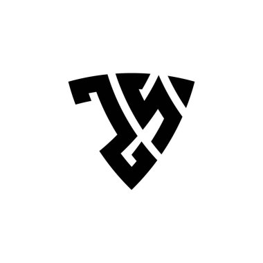 Beyaz arkaplanda izole edilmiş ZS Monogram logo harfi üçgen kalkan şekli tasarımı. Üçgen monogram logosu, kalkan monogramı, üçgen kalkan harfi..