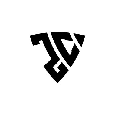 Beyaz arkaplanda izole edilmiş ZC Monogram logo harfi üçgen kalkan şekli tasarımı. Üçgen monogram logosu, kalkan monogramı, üçgen kalkan harfi..