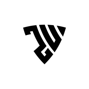 Beyaz arkaplanda izole edilmiş ZU Monogram logo harfi üçgen kalkan şekli tasarımı. Üçgen monogram logosu, kalkan monogramı, üçgen kalkan harfi..