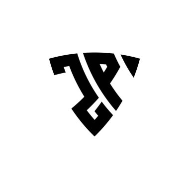 Beyaz arkaplanda izole edilmiş ZP Monogram logo harfi üçgen kalkan şekli tasarımı. Üçgen monogram logosu, kalkan monogramı, üçgen kalkan harfi..