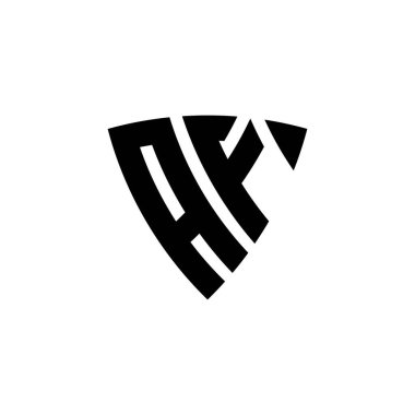 Beyaz arkaplanda izole edilmiş AF Monogram logo harfi ve üçgen kalkan şekli tasarımı. Üçgen monogram logosu, kalkan monogramı, üçgen kalkan harfi..