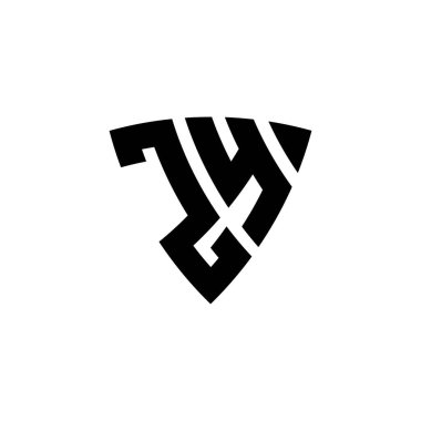 Beyaz arkaplanda izole edilmiş ZY Monogram logo harfi üçgen kalkan şekli tasarımı. Üçgen monogram logosu, kalkan monogramı, üçgen kalkan harfi..