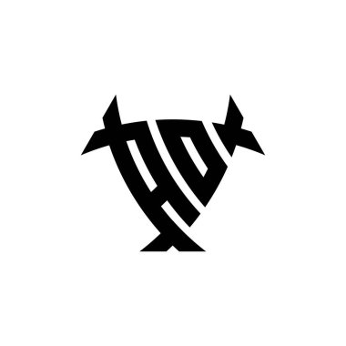 Beyaz arkaplanda izole edilmiş AO Monogram logo harfi üçgen kalkan şekli tasarımı. Radyoaktif logo, radyoaktif üçgen ve kalkan şekilli harf.