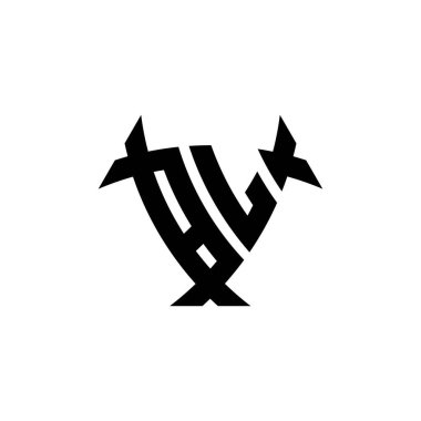 Beyaz arkaplanda izole edilmiş BL Monogram logo harfi ve üçgen kalkan şekli tasarımı. Radyoaktif logo, radyoaktif üçgen ve kalkan şekilli harf.