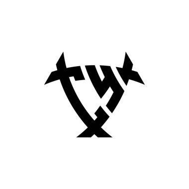 Beyaz arkaplanda izole edilmiş CY Monogram logo harfi ve üçgen kalkan şekli tasarımı. Radyoaktif logo, radyoaktif üçgen ve kalkan şekilli harf.