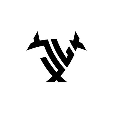 Beyaz arkaplanda izole edilmiş JL Monogram logo harfli üçgen kalkan şekli tasarımı. Radyoaktif logo, radyoaktif üçgen ve kalkan şekilli harf.