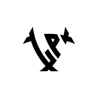 LP Monogram logo harfi, beyaz arkaplanda izole edilmiş üçgen kalkan şekli tasarımı. Radyoaktif logo, radyoaktif üçgen ve kalkan şekilli harf.