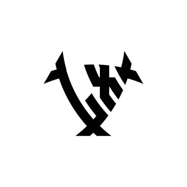 Beyaz arkaplanda izole edilmiş LX Monogram logo harfli üçgen kalkan şekli tasarımı. Radyoaktif logo, radyoaktif üçgen ve kalkan şekilli harf.