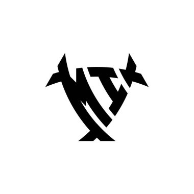 Beyaz arkaplanda izole edilmiş MI Monogram logo harfleri ve üçgen kalkan şekli tasarımı. Radyoaktif logo, radyoaktif üçgen ve kalkan şekilli harf.