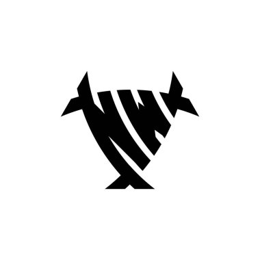 Beyaz arkaplanda izole edilmiş NW Monogram logo harfleri. Radyoaktif logo, radyoaktif üçgen ve kalkan şekilli harf.