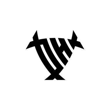 Beyaz arkaplanda izole edilmiş üçgen kalkan şekilli logo harfli OH monogram. Radyoaktif logo, radyoaktif üçgen ve kalkan şekilli harf.